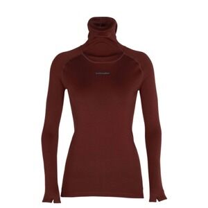 Icebreaker Merino 300 Womens Turtleneck Base Layer Top Burgundy Maroon Medium